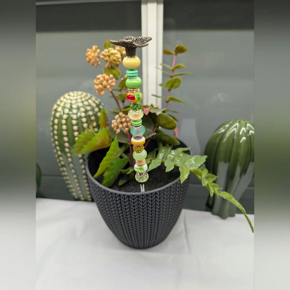 Beaded Fairy Wand/Plant/Garden Stake W/Metal Butterfly Topper 🦋
